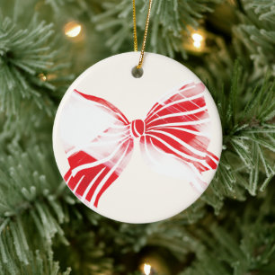 Weihnachtsweiß und Rot Kariert mit Bow-Foto Keramik Ornament