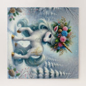 Weihnachtsweiße Einhorn mit Goldhorn Puzzle (Horizontal)