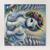 Weihnachtsweiße Einhorn mit Goldhorn Puzzle (Horizontal)