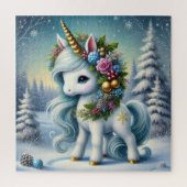 Weihnachtsweiße Einhorn mit Goldhorn Puzzle (Vertikal)