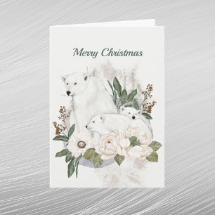 Weihnachtsweiße Eisbären Florale Wasserfarbe Feiertagskarte