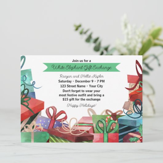 Weihnachtsweiße Elefant-Party Einladung (Stehend Vorderseite)