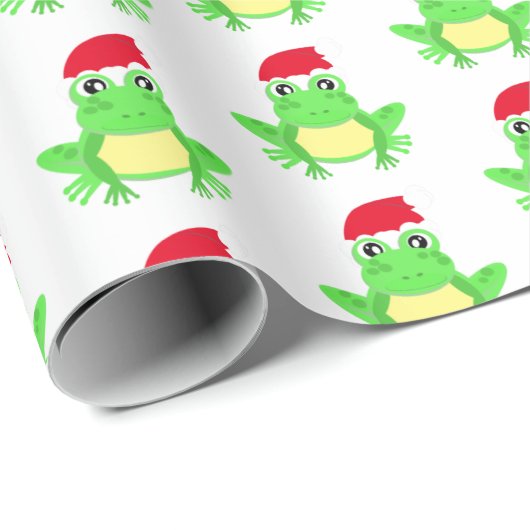 Weihnachtsweiße Frosch Weihnachtsmannmütze Muster Geschenkpapier (Rolleneckpunkt)