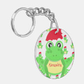 Weihnachtsweiße Frosch Weihnachtsmannmütze Muster  Schlüsselanhänger (Vorderseite links)