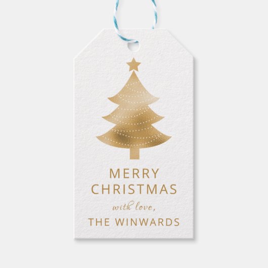Weihnachtsweiße & goldene Foil Weihnachtsbaum Geschenkanhänger (Vorderseite)