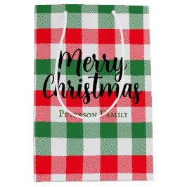 Weihnachtsweiße Grün und Rotes Buffalo Kariert Mittlere Geschenktüte