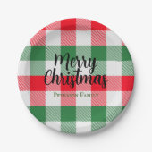 Weihnachtsweiße Grün und Rotes Buffalo Kariert Pappteller (Vorderseite)