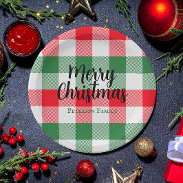 Weihnachtsweiße Grün und Rotes Buffalo Kariert Pappteller