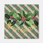 Weihnachtsweiße Kariert mit Kränz Magnet (Vorne)