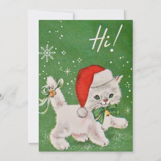 Weihnachtsweiße Katze in Weihnachtsmannmütze Feiertagskarte (Vorderseite)