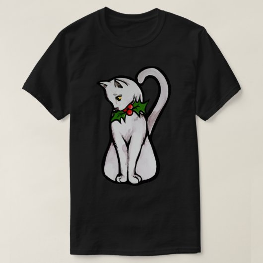 Weihnachtsweiße Katze T-Shirt (Design vorne)