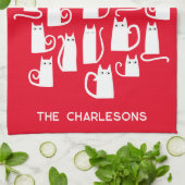 Weihnachtsweiße Katzen Personalisierter Name Geschirrtuch (Gefaltet)