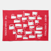 Weihnachtsweiße Katzen Personalisierter Name Geschirrtuch (Horizontal)