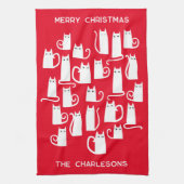 Weihnachtsweiße Katzen Personalisierter Name Geschirrtuch (Vertikal)