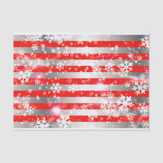 Weihnachtsweiße Schneeflocken auf roten und silber Seidenpapier (Vorderseite)