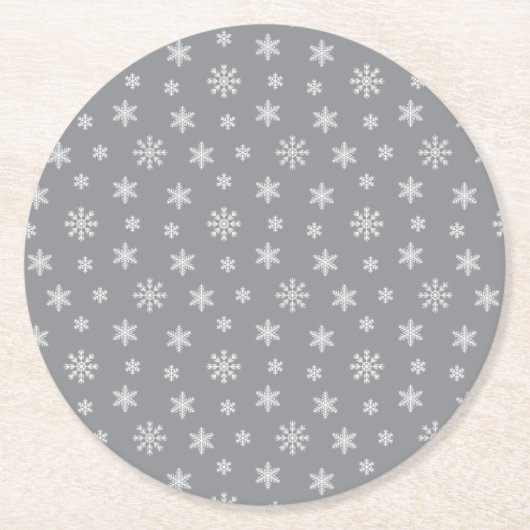 Weihnachtsweiße Schneeflocken, moderne Muster grau Runder Pappuntersetzer (Vorderseite)