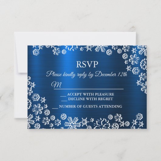Weihnachtsweiße Schneeflocken Navy Blue RSVP Karte (Vorderseite)