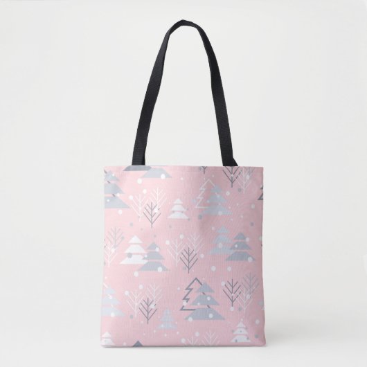 Weihnachtsweiße Schneeflocken Weihnachtsbäume Rosa Tasche (Vorderseite)