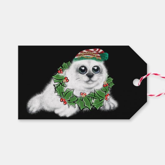 Weihnachtsweiße Siegel, festliches arktisches Tier Geschenkanhänger (Vorderseite (Horizontal))