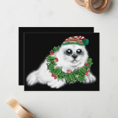 Weihnachtsweiße Siegel, festliches arktisches Tier Mitteilungskarte (Vorderseite/Rückseite Beispiel)