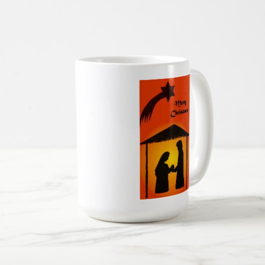 Weihnachtsweiße Tasse mit Krippe-Silhouette (VorderseiteRechts)