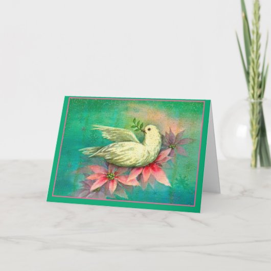 Weihnachtsweiße Taube Pink Poinsettia Karte (Vorderseite)