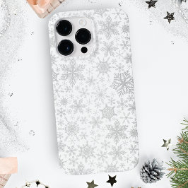 Weihnachtsweiße und Silbergraue Schneeflocken Case-Mate iPhone 14 Pro Max Hülle