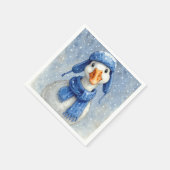 Weihnachtsweiße Wintergans mit blauem Schal Serviette (Ecke)