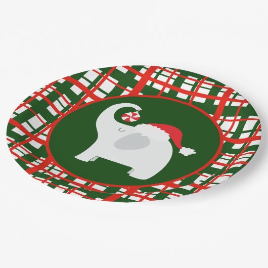 Weihnachtsweißes Elefant-Party Pappteller (Schrägansicht)