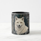 Weihnachtsweißfuchs Weißwolf funkelnder Schneefall Tasse (Zentrum)