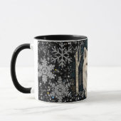 Weihnachtsweißfuchs Weißwolf funkelnder Schneefall Tasse (Links)