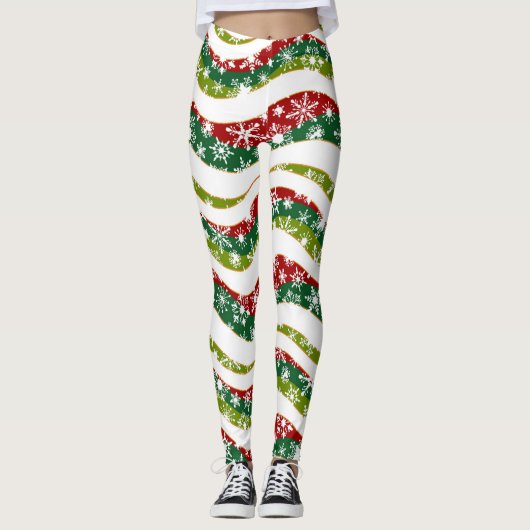 Weihnachtswellen und Schneeflocken Leggings (Vorderseite)