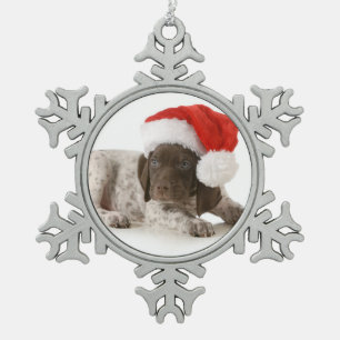 Weihnachtswelpe - deutscher kurzhaariger Zeiger Schneeflocken Zinn-Ornament