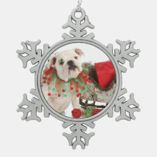 Weihnachtswelpe - englisches schneeflocken Zinn-Ornament