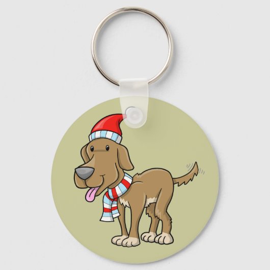 WeihnachtsWelpe "Rusty" Button Schlüsselanhänger (Vorderseite)