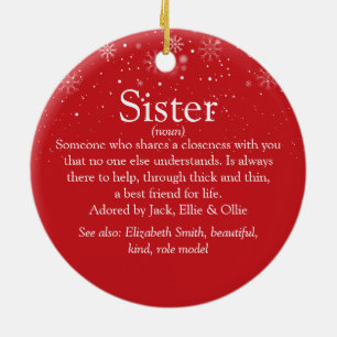 Weihnachtswelt Bestes Schwester-Definitionsfoto Keramik Ornament