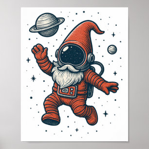 Weihnachtsweltraum-Gnom-Astronaut Lustiges Galaxie Poster