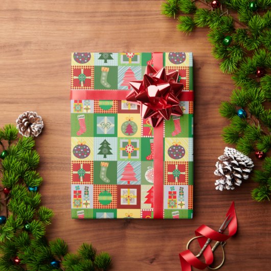 Weihnachtswerk Quilt Muster Festlich Geschenkpapier (Feiertagsgeschenk)
