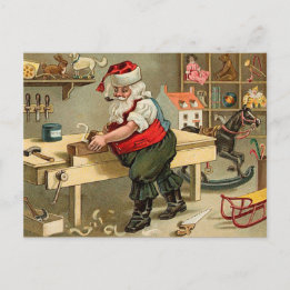 Weihnachtswerkstatt des alten Weihnachtsmanns Feiertagspostkarte
