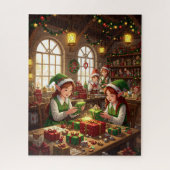 Weihnachtswerkstatt Elfen umhüllende Geschenke Puzzle (Vertikal)