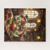 Weihnachtswerkstatt Elfen umhüllende Geschenke Puzzle (Horizontal)