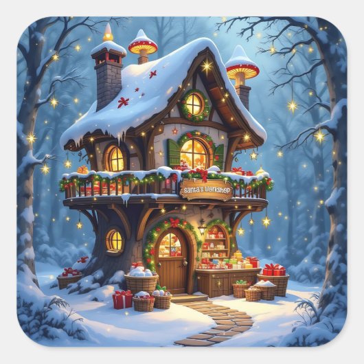 Weihnachtswerkstatt Quadratischer Aufkleber (Vorderseite)