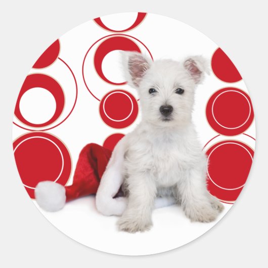 Weihnachtswestie-Aufkleber Runder Aufkleber (Vorderseite)