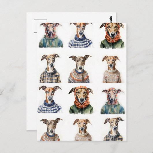 Weihnachtswhippet Wasserfarbe Postkarte (Vorne/Hinten)