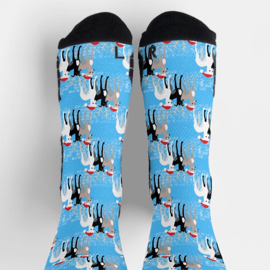 Weihnachtswhippets Italienische Windhunde Blauer W Socken (Oben)