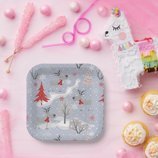 Weihnachtswild im Wald Pappteller (Party)