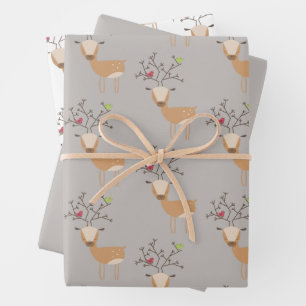 Weihnachtswild mit Vögeln Geschenkpapier Set