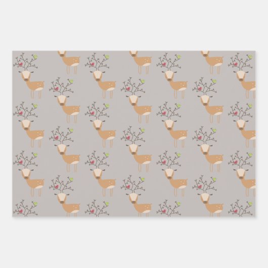 Weihnachtswild mit Vögeln Geschenkpapier Set (Vorderseite)