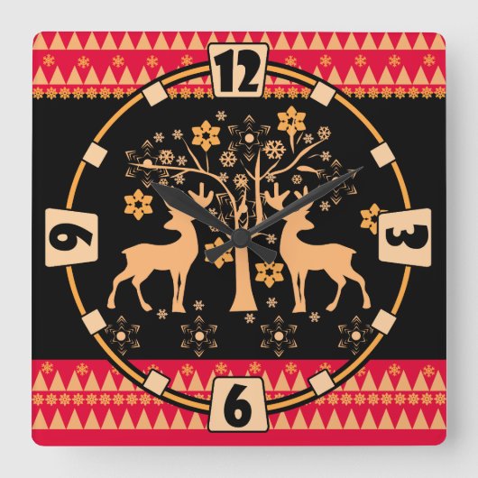 Weihnachtswild Quadratische Wanduhr (Vorderseite)