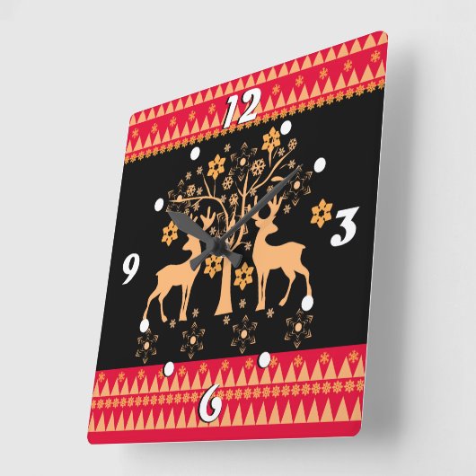 Weihnachtswild Quadratische Wanduhr (Winkel)